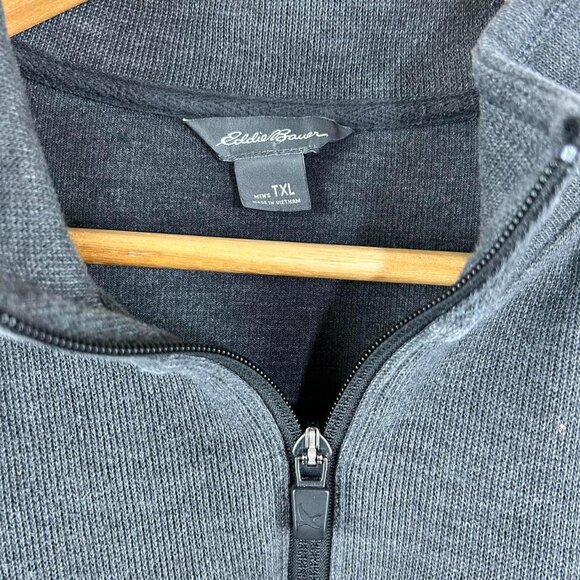 Eddie Bauer Mock Neck Sweatshirt Mens XL Tall Gray Quarter Zip Pullover - Picture 3 of 7
